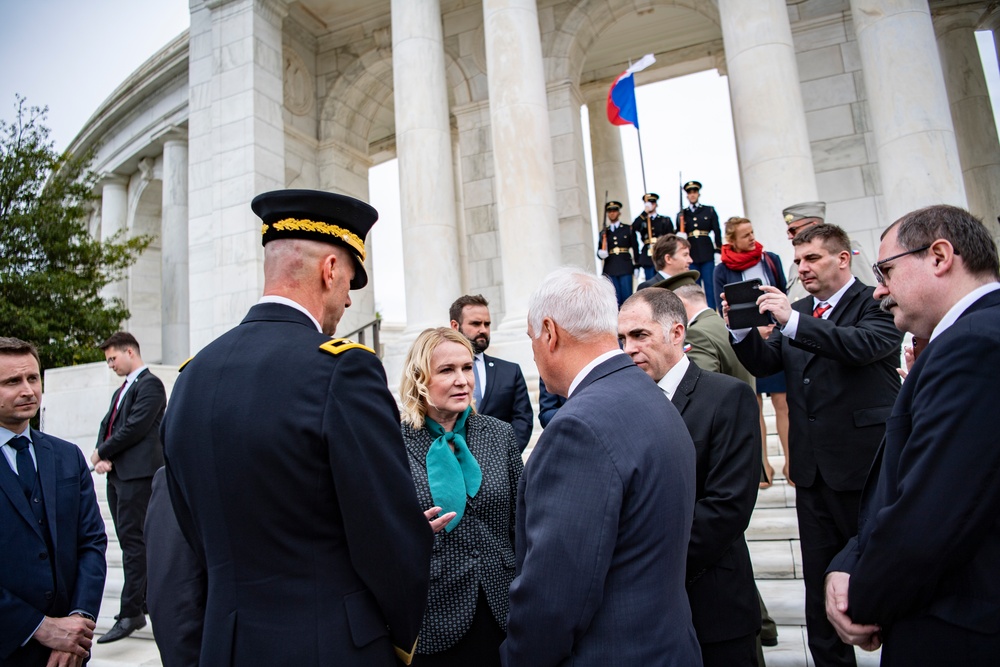 Czech Republic Minister of Defence Jana Černochová Participates in an Armed Forces Wreath-Laying Ceremony at the Tomb of the Unknown Soldier