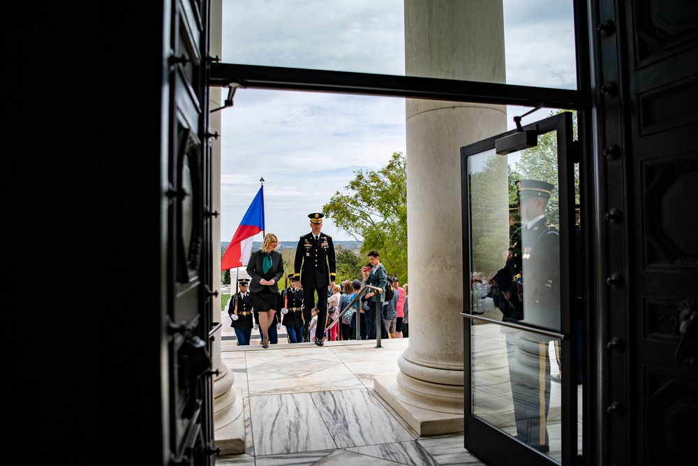 Czech Republic Minister of Defence Jana Černochová Participates in an Armed Forces Wreath-Laying Ceremony at the Tomb of the Unknown Soldier