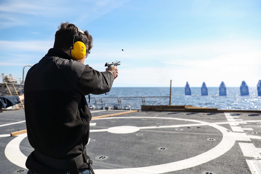 USS Ross holds small arms shoot