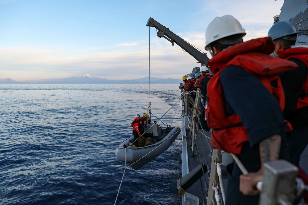 U.S. Marines conduct boat operations from USS Ross