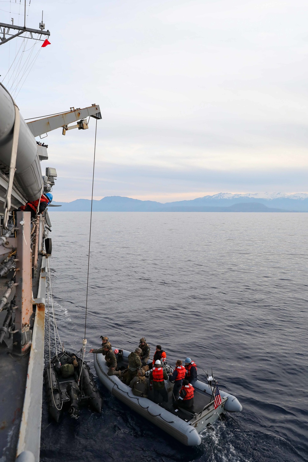 U.S. Marines conduct boat operations from USS Ross