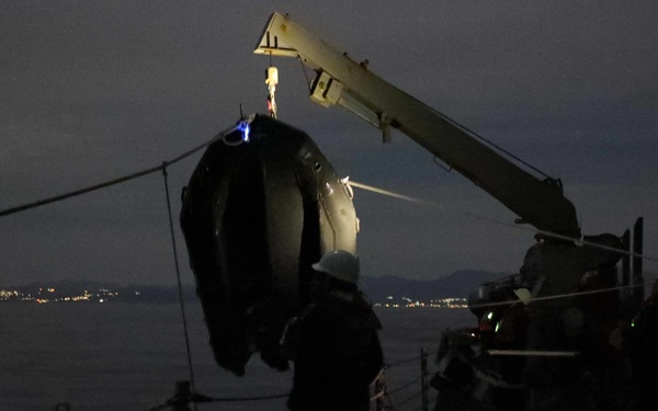 U.S. Marines conduct boat operations from USS Ross