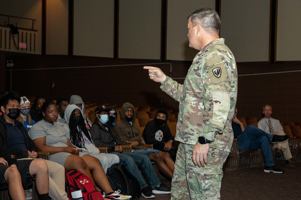 CW5 Myke Lewis, Chief Warrant Officer of Aviation Branch, T.W. Andrews High School!