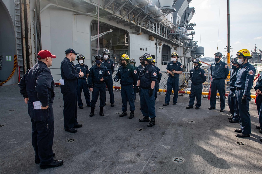 USS America (LHA 6) Sailors Conduct Firefighting Training with CFAS Fire Department