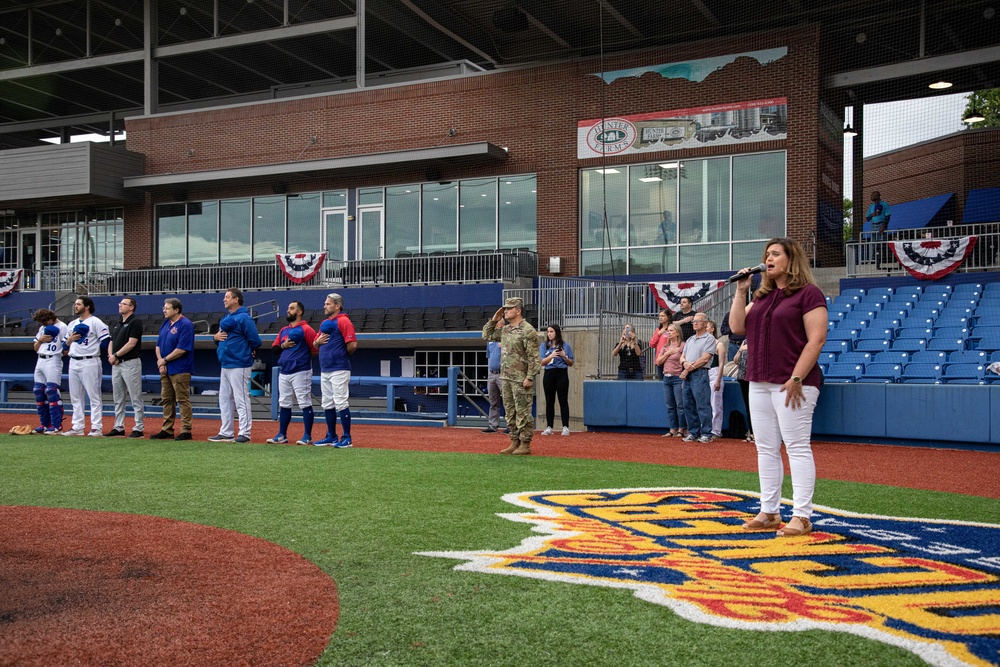 CW5 Myke Lewis, Chief Warrant Officer of Aviation Branch, throws first pitch at minor league baseball game!
