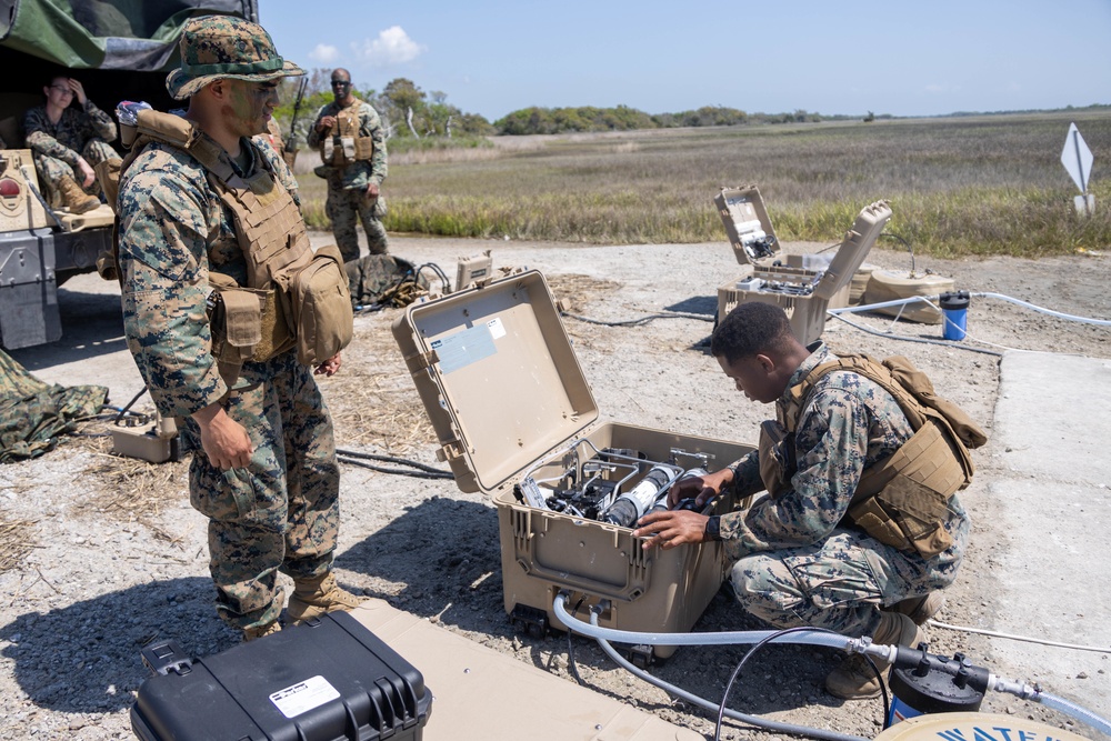 U.S. Marines produce potable water using a Platoon Water Purification System