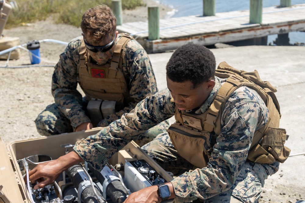 U.S. Marines produce potable water using a Platoon Water Purification System