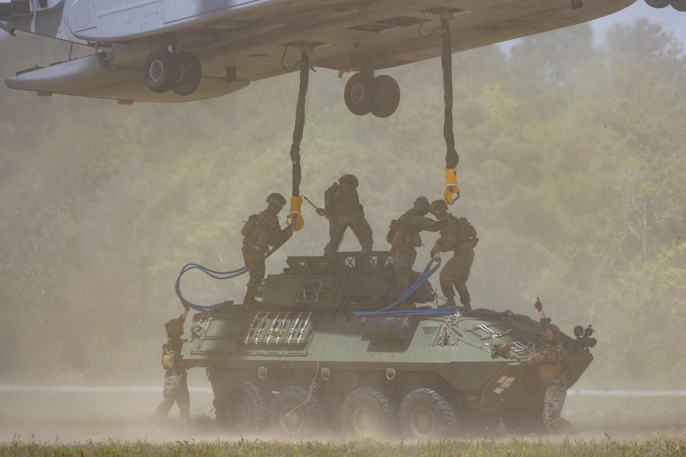 CH-53K King Stallion easily lifts armored vehicle