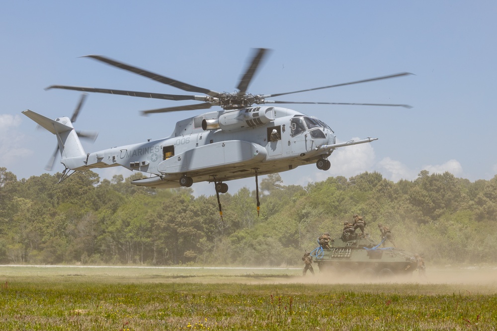 CH-53K King Stallion easily lifts armored vehicle