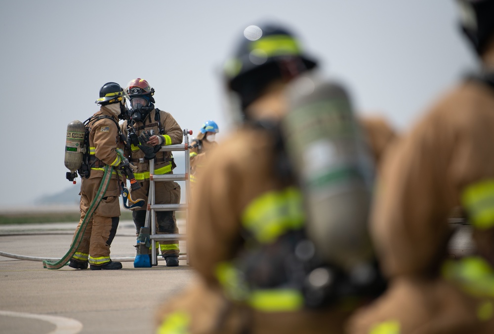 ROKAF; 8th CES Fire Fighters respond to simulated flightline emergency