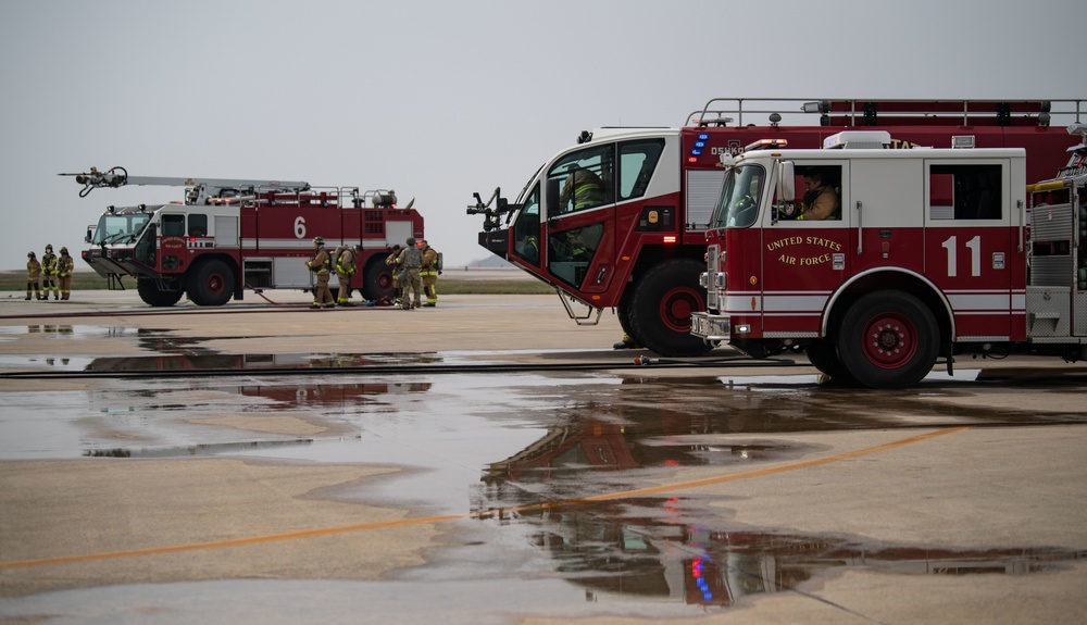 ROKAF; 8th CES Fire Fighters respond to simulated flightline emergency