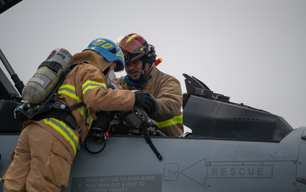 ROKAF; 8th CES Fire Fighters respond to simulated flightline emergency