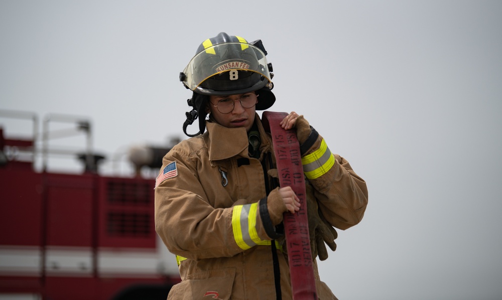 ROKAF; 8th CES Fire Fighters respond to simulated flightline emergency