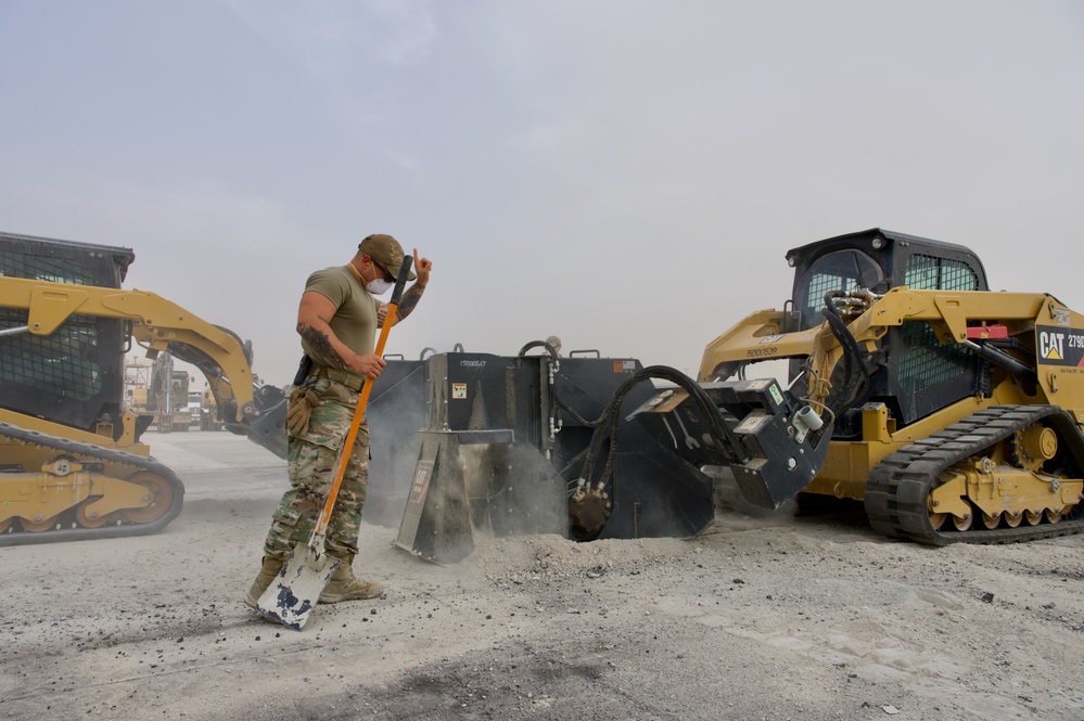 Rapid Airfield Damage Repair exercise patches up simulated damage to taxiway