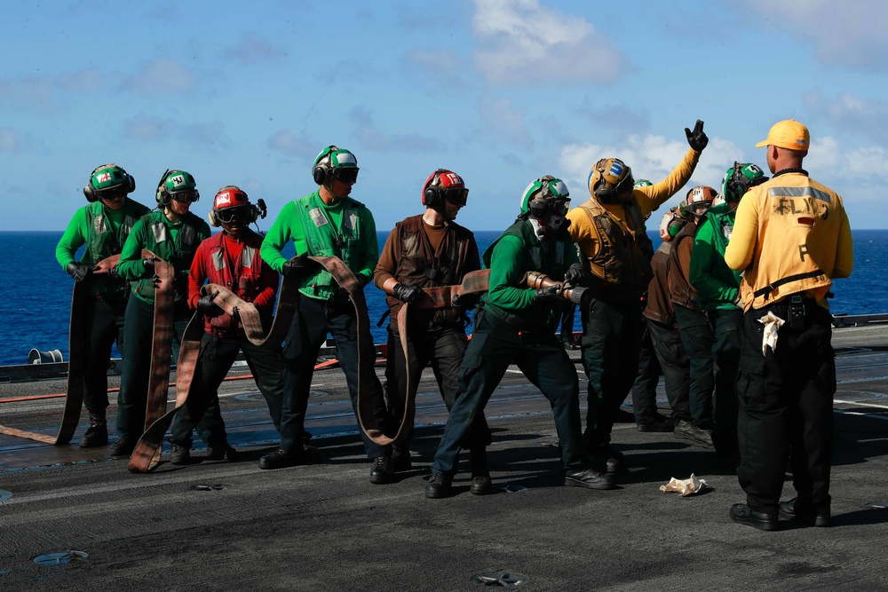 Abraham Lincoln conducts flight deck drills