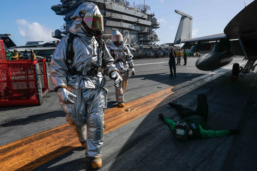 Abraham Lincoln conducts flight deck drills