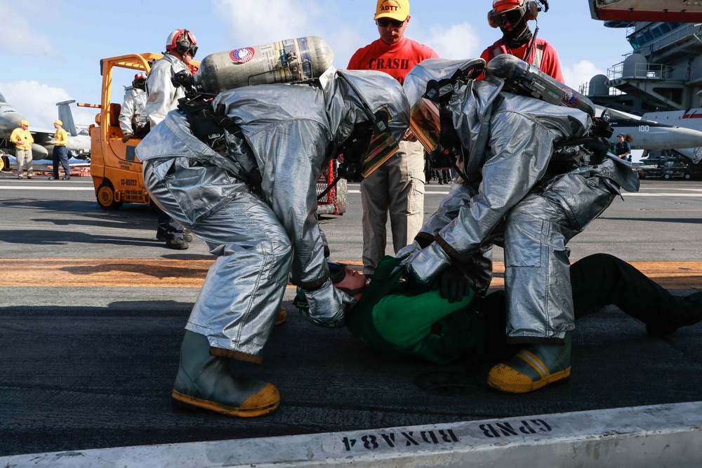 Abraham Lincoln conducts flight deck drills