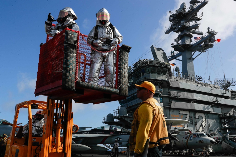 Abraham Lincoln conducts flight deck drills