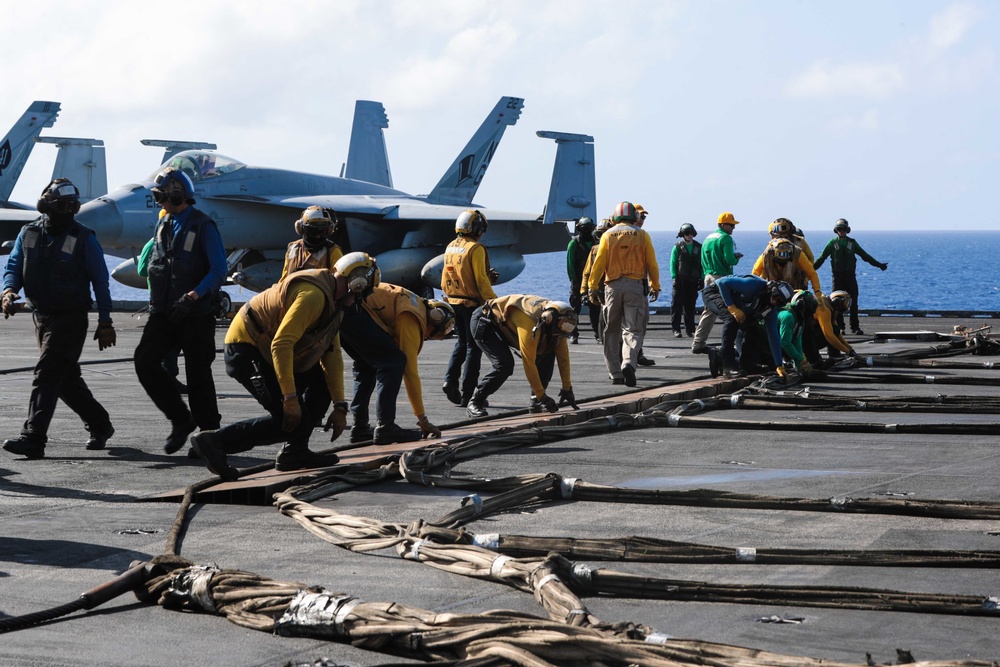 Abraham Lincoln conducts flight deck drills