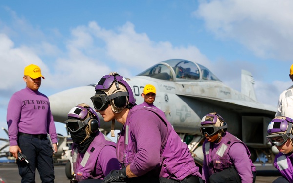 Abraham Lincoln conducts flight deck drills