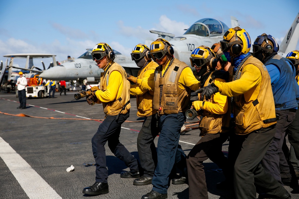 Abraham Lincoln conducts flight deck drills