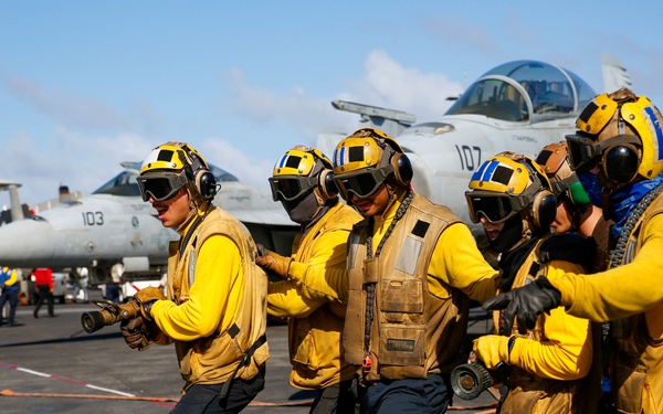 Abraham Lincoln conducts flight deck drills