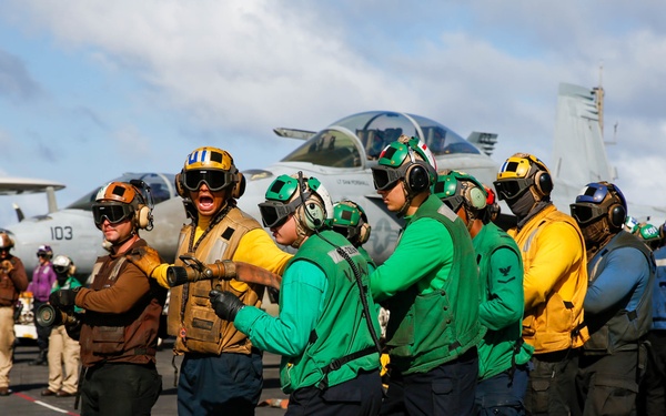 Abraham Lincoln conducts flight deck drills