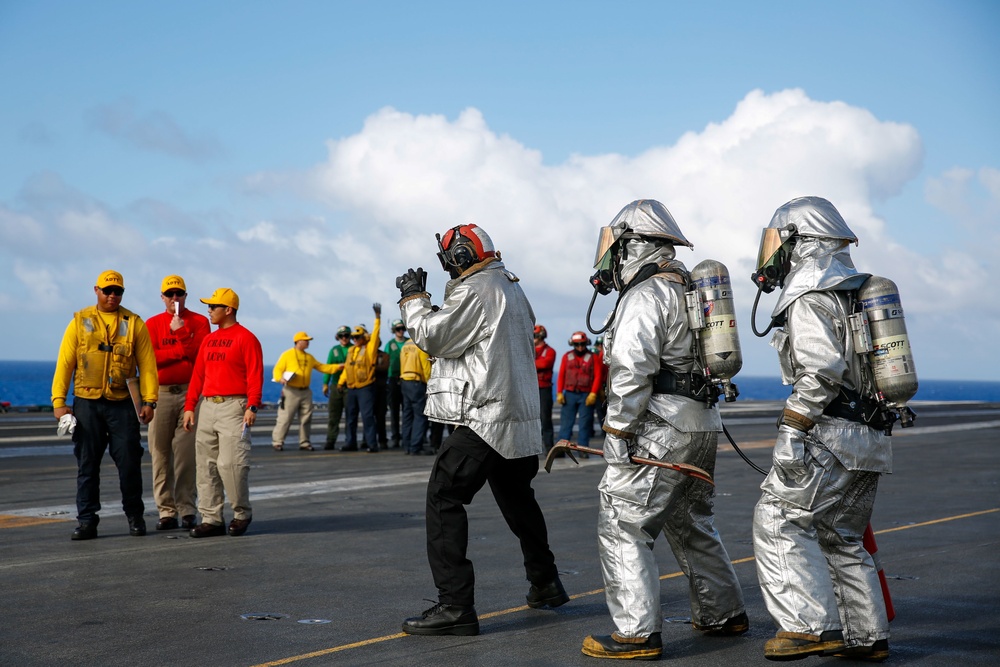 Abraham Lincoln conducts flight deck drills