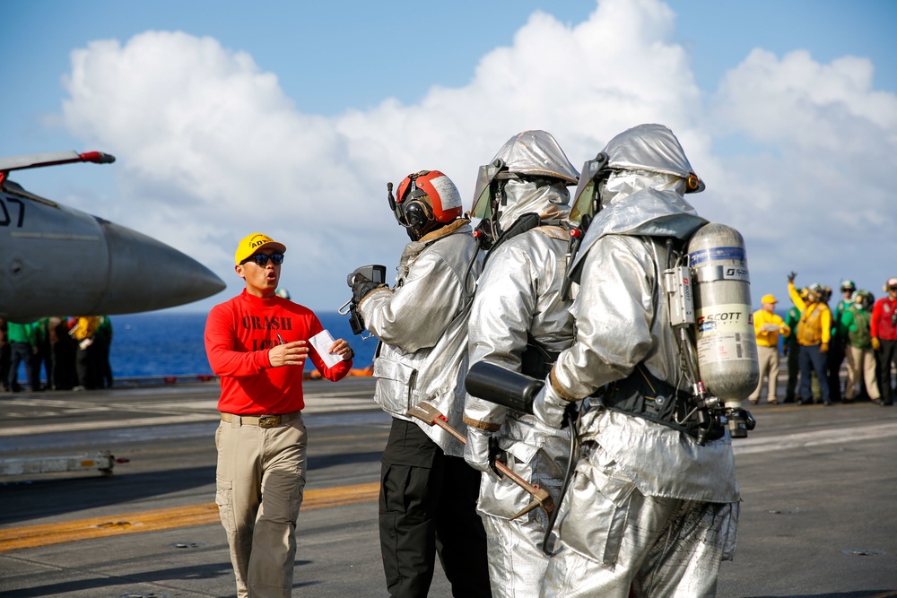 Abraham Lincoln conducts flight deck drills