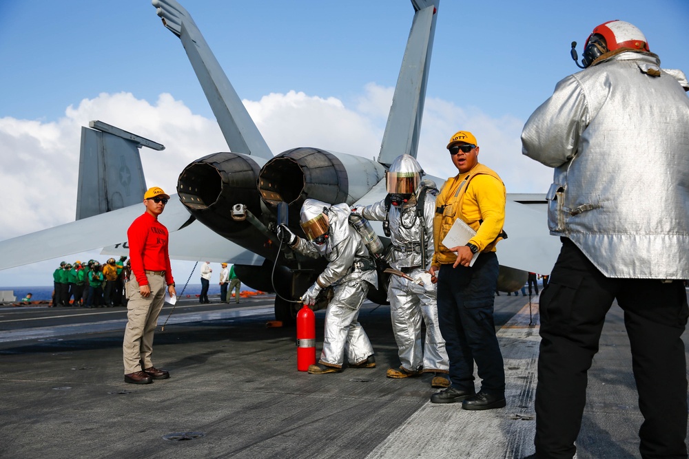 Abraham Lincoln conducts flight deck drills