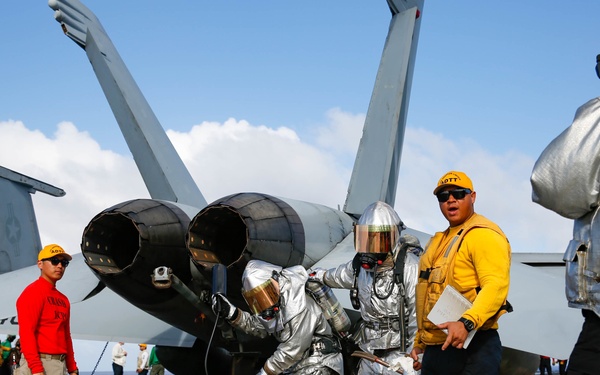 Abraham Lincoln conducts flight deck drills