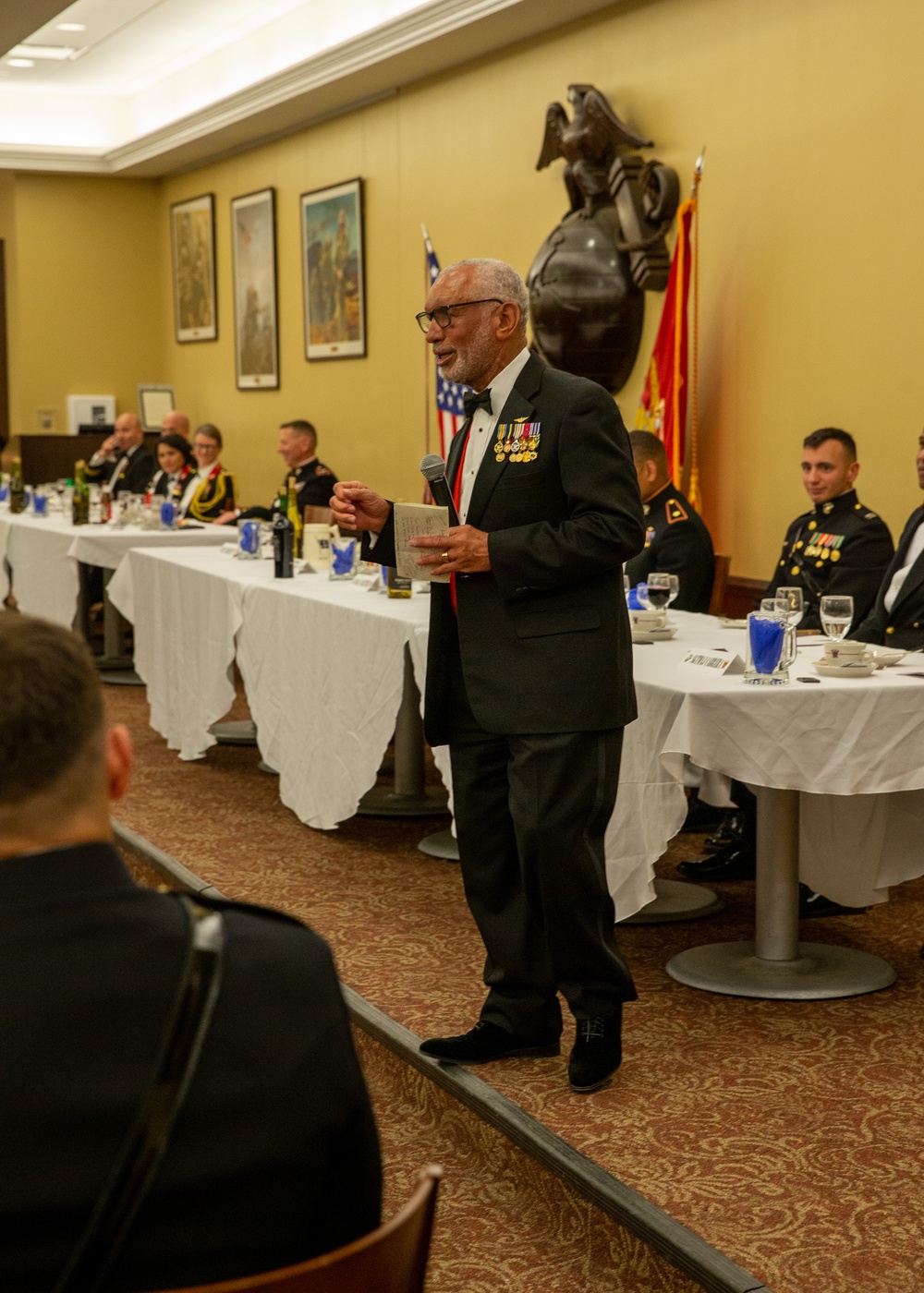 Secretary of the Navy motivates newly commissioned Marine Corps officers at mess night