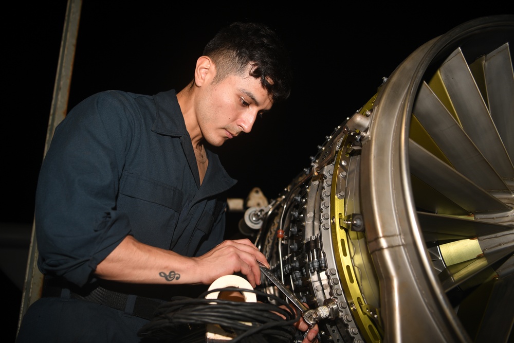 Abraham Lincoln Sailors run an engine test