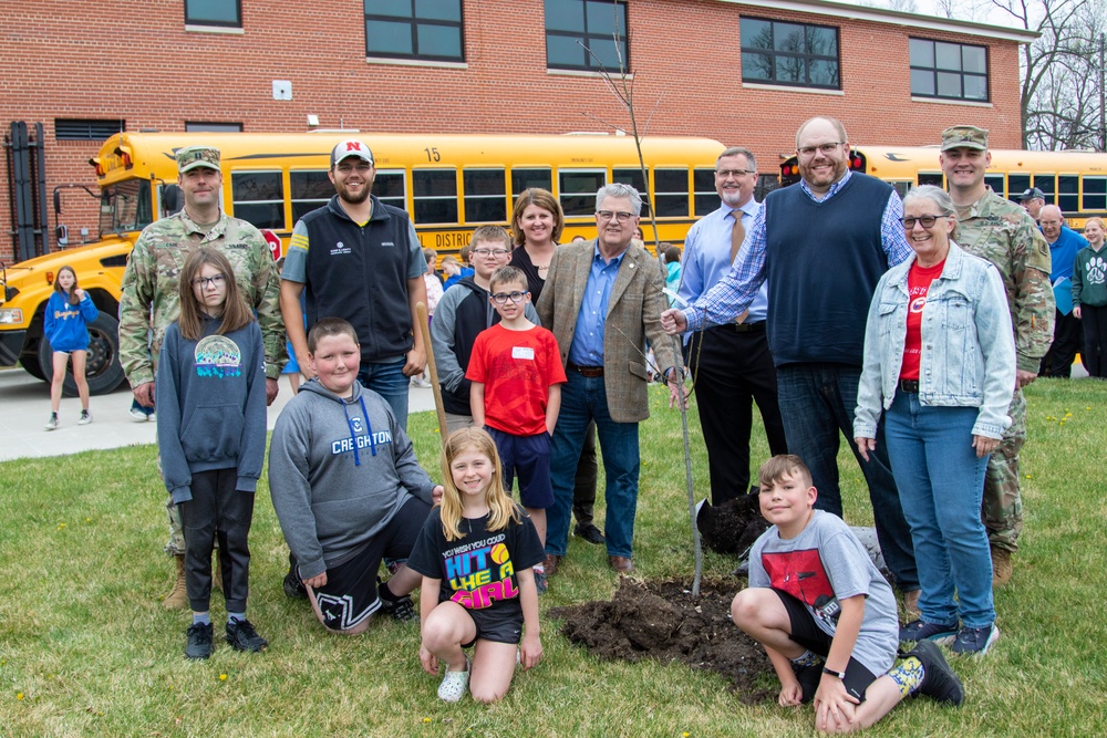 Community plants Arbor Day trees at Nebraska National Guard Museum