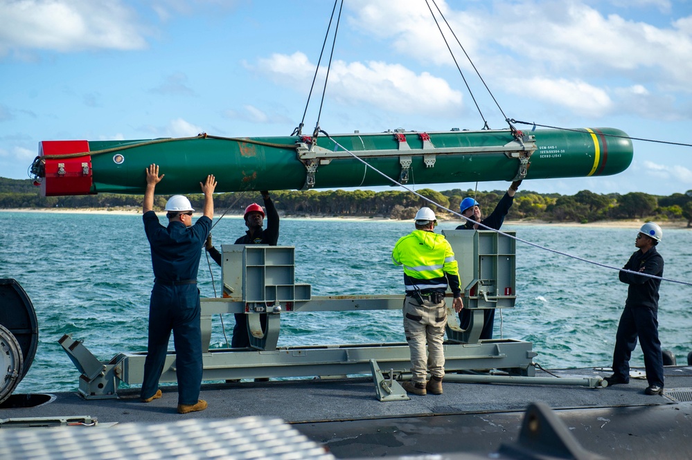 USS Springfield Conducts Weapons Handling Exercise with Harpoon Inert Training Shape