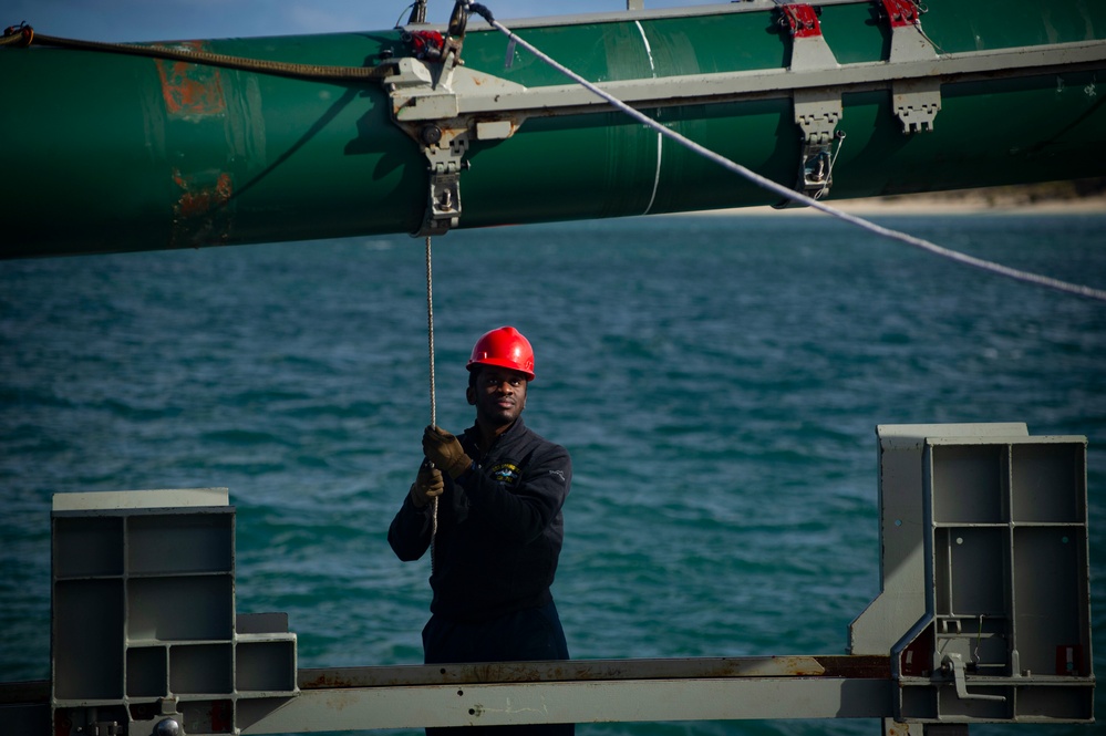 USS Springfield Conducts Weapons Handling Exercise with Harpoon Inert Training Shape