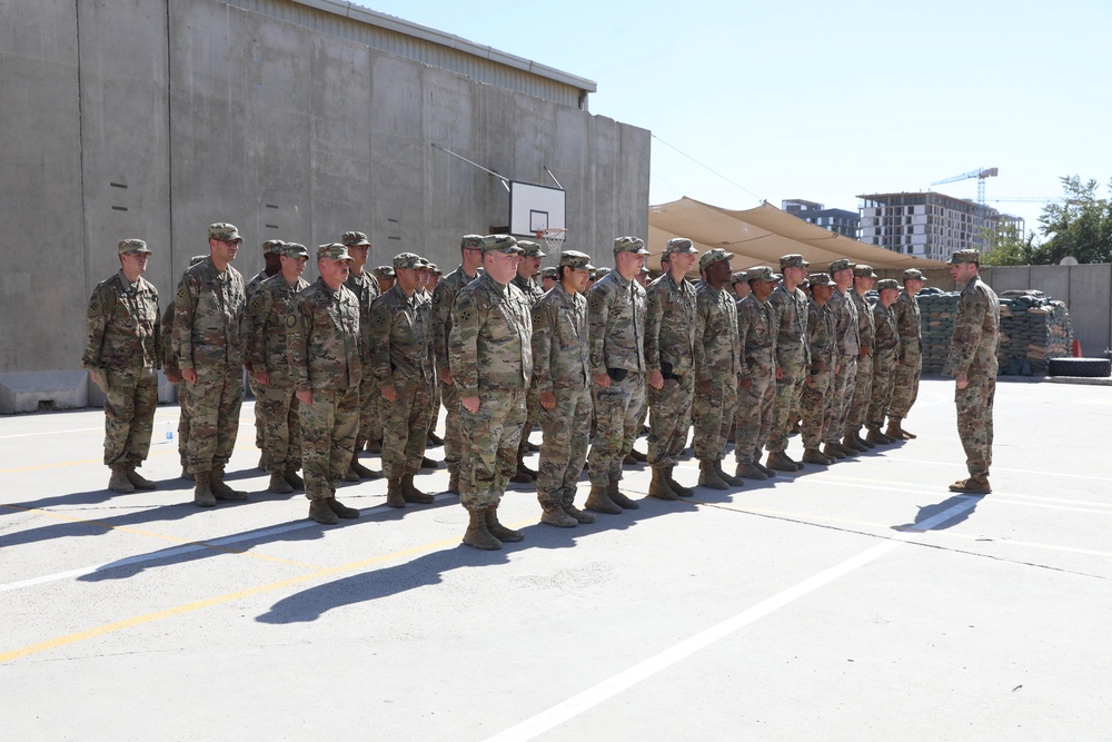 U.S. Soldiers assigned to CJTF-OIR are awarded the German Armed Forces Badge of Marksmanship at Union III ceremony