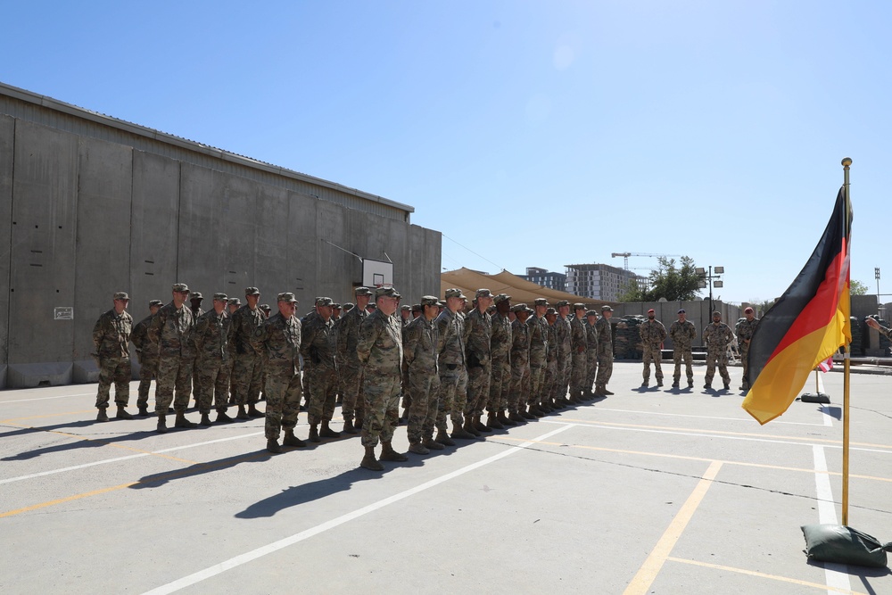 U.S. Soldiers assigned to CJTF-OIR are awarded the German Armed Forces Badge of Marksmanship at Union III ceremony