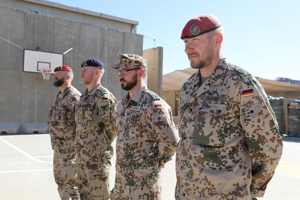 U.S. Soldiers assigned to CJTF-OIR are awarded the German Armed Forces Badge of Marksmanship at Union III ceremony