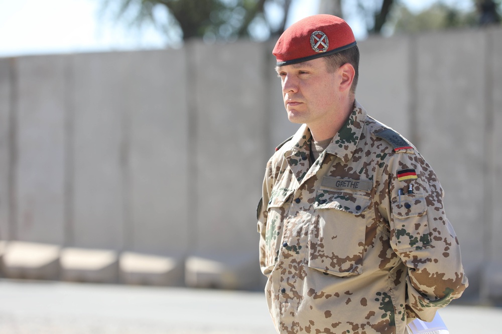 U.S. Soldiers assigned to CJTF-OIR are awarded the German Armed Forces Badge of Marksmanship at Union III ceremony