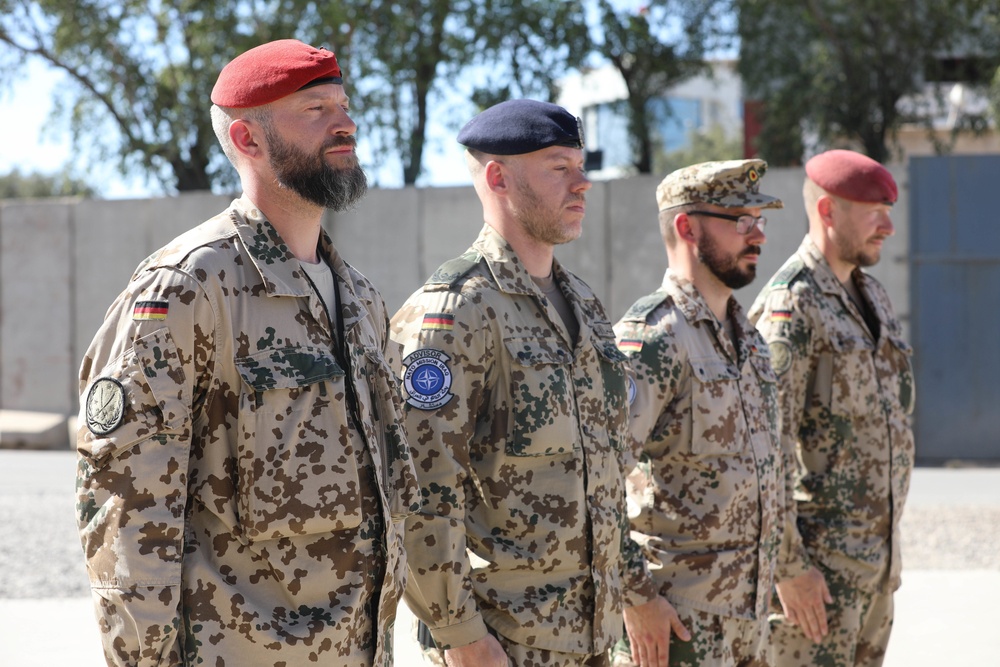 U.S. Soldiers assigned to CJTF-OIR are awarded the German Armed Forces Badge of Marksmanship at Union III ceremony