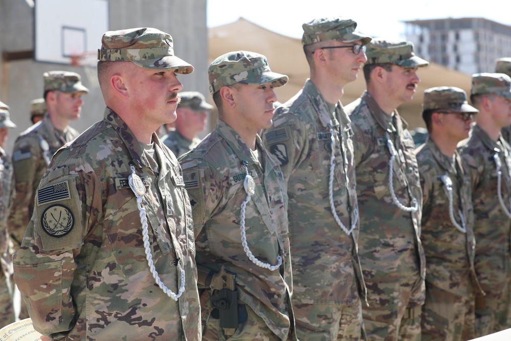 U.S. Soldiers assigned to CJTF-OIR are awarded the German Armed Forces Badge of Marksmanship at Union III ceremony