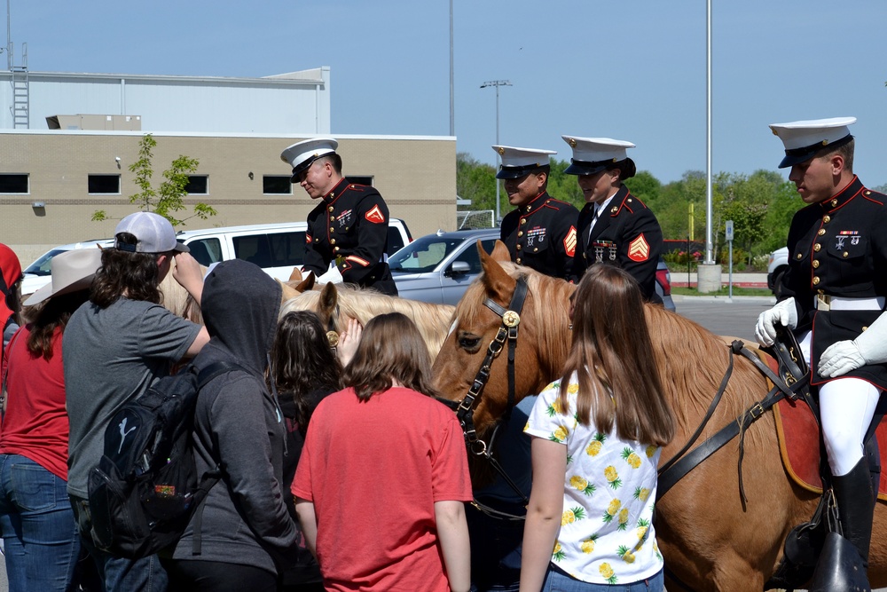 Marine Corps Mounted Color Guard visits high school