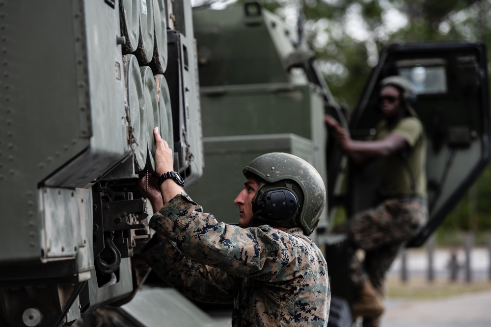 U.S. Marines prepare HIMARS for Emerald Warrior 22.1