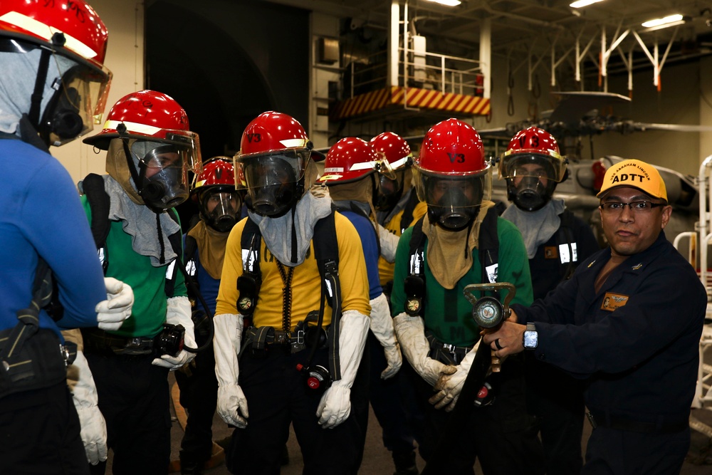 Abraham Lincoln conducts a general quarters drill