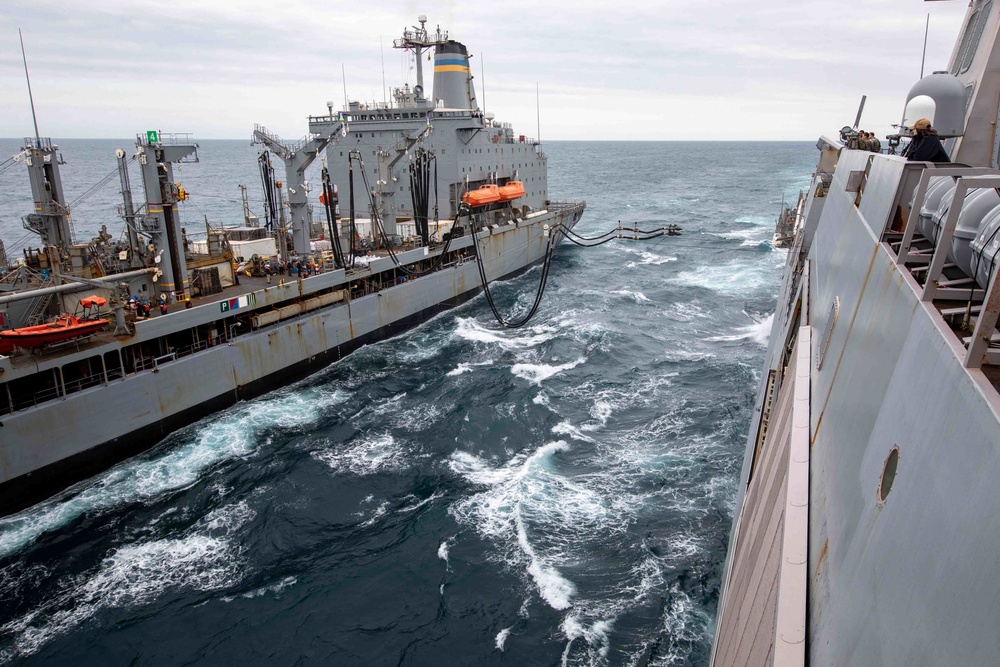 USS Arlington conducts replenishment-at-sea with USNS Patuxent