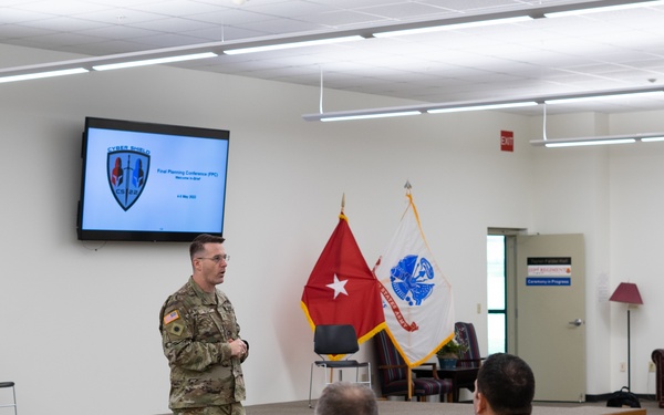 Brig. Gen. David Hall speaks to staff of Cyber Shield 2022