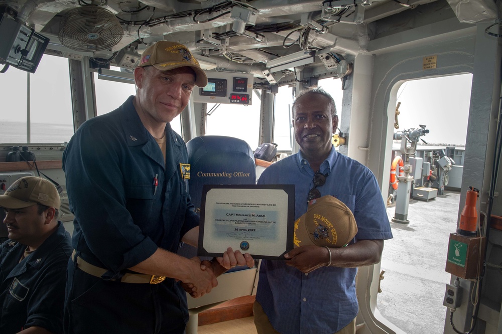 Commandant of Port of Djibouti Pilots Mount Whitney Out of Port