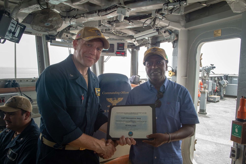 Commandant of Port of Djibouti Pilots Mount Whitney Out of Port