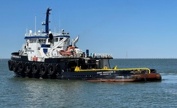 Mission Complete:  Miniature tug pulls MSC’s massive surge sealift ship to final destination